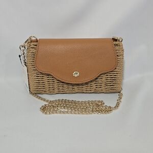 LC Lauren Conrad Magnolia Scallop Wicker Clutch Natural Straw Purse